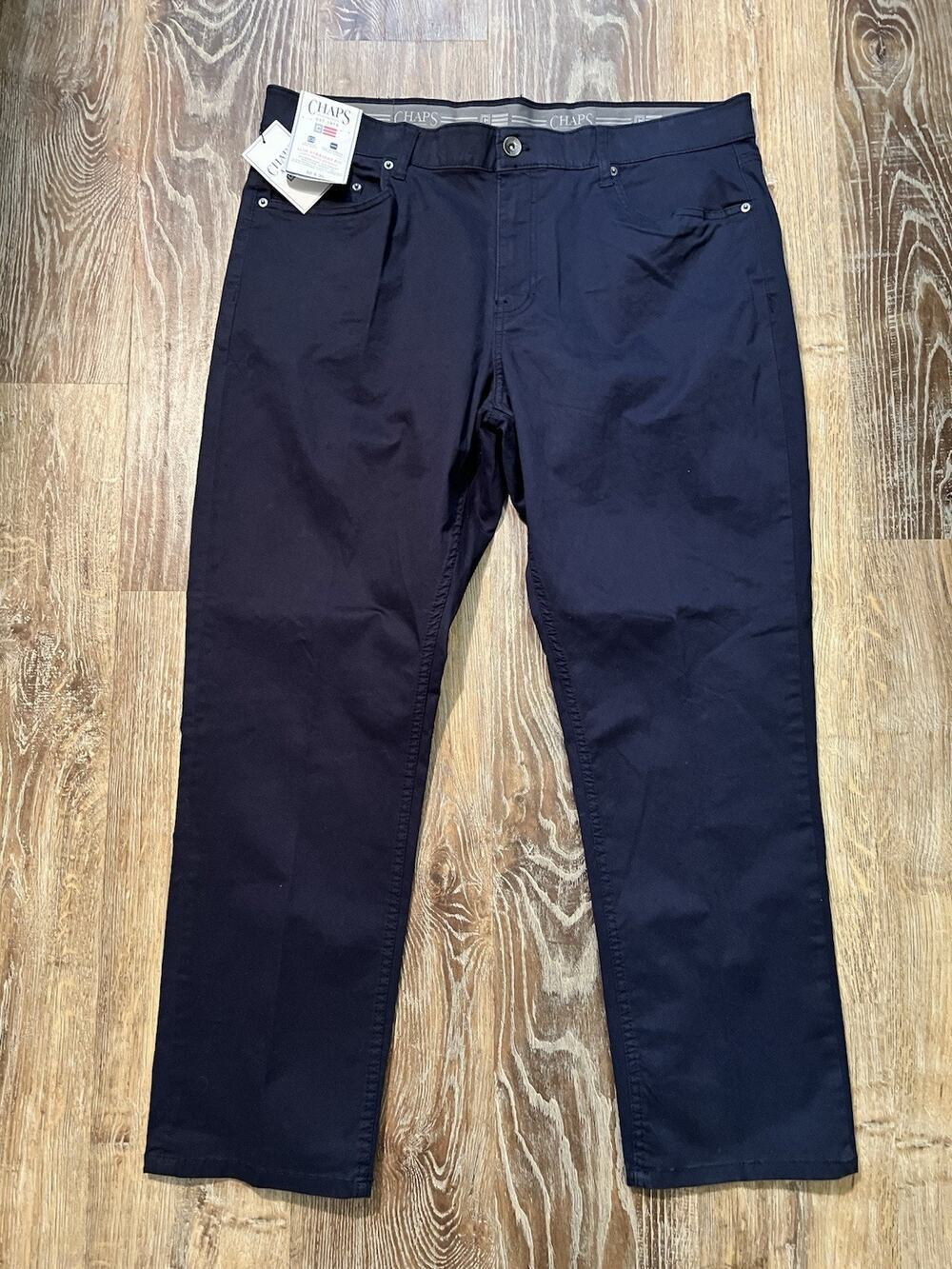 Chaps Seacoast Wash Black Denim Pants Slim Straight Flex Waistband Stretch 40W
